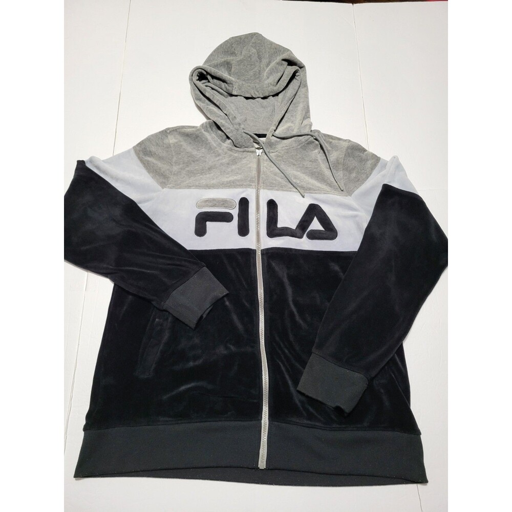 (#19)FILA HOODED LIGHTWEIGHT JACKET WOMEN’S SIZE XL GRAY / WHITE / BLACK